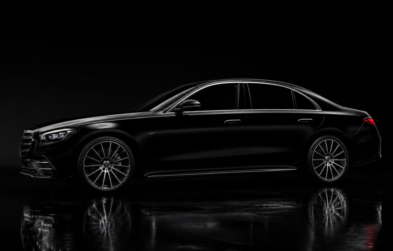 Mercedes-Benz S-Class — black chauffeur vehicle, profile view